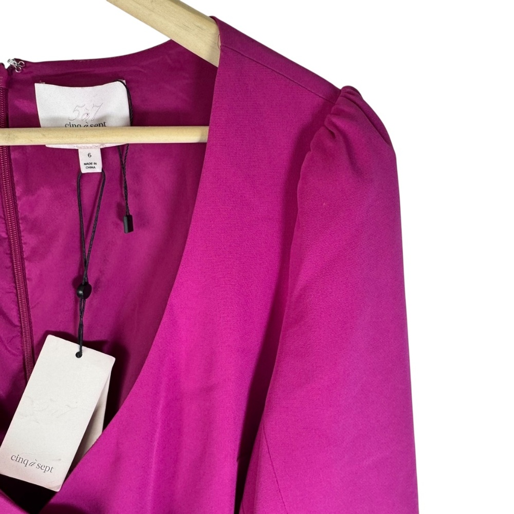 Cinq‎ A Sept Theo NWT Pink Ruby Faux Wrap Side Ruched Dress Sz 6 - Picture 4 of 12